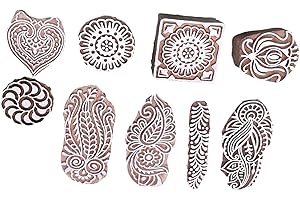 PUSHPACRAFTS Handgemacht Motif Mandala und Runden Holz Blöcke Stempel Stempel Blockprinting Hand Geschnitzt Textildruckblock Paisley (Set von 9)