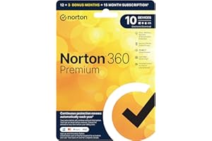 NORTONLIFELOCK Norton 360 Premium 2022 Antivirus software for 10 Devices, 15 Months subscription|Premium|10 Device|15 Months|PC|Download