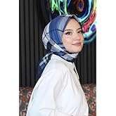 Kare-&Ccedil;izgili Desen Mavi Soft Pamuk Eşarp