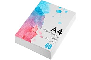 WSICSE 60 Blatt Aquarellpapier, A4 Aquarellblock 300g/m² Zeichenpapier Zeichenkarton Papier Wasserfarben für Aquarell Gouache Acryl Zeichnen Kunstwerke DIY (21x29,7 cm)