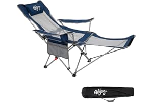 #WEJOY Sedia da Campeggio Pieghevole Reclinabile, Sedia Sdraio da Spiaggia Portatile, Schienale Regolabile a 3 Livelli, Poggiapiedi Staccabile, Sedia Pieghevole per Esterno Giardino Pesca, Navy Blu