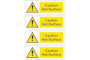 INKATI 4-Pack "Caution Hot Surface" Self-Adhesive Signs / 5x15cm Each (Pack of 4) / Landscape Orientation Removable & Wipeable/Indoor or Outdoor Stickers/Gloss Finish/Hot Surface Warning Stickers