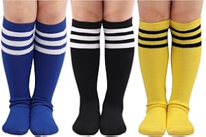 DRESHOW Niños Calcetines de Fútbol del niño a Rayas Hasta la Rodilla Calcetines de Algodón Uniforme Deportivo Largo Tubo de Calcetines para Niños Niñas