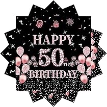 Tovaglioli Glitterati Per 50° Compleanno - Nero/Rosa, Confezione Da 16 Pezzi - Foto 2