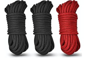 PROSIXTOY 3er-Pack 30m Weiche Baumwollseil Wäscheleinen Kit-8mm Knoten Übungsset Gedrehtes Deko Seil Allzweckseil-Rope für Heimwerken,Reise Camping Wäscheleine,Tauziehen Outdoor Equipment(rot+schwarz)