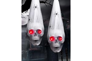 KERCAMKEL 2 decorazioni da appendere per Halloween, teschio all'aperto con 2 ragni, Halloween occhio rosso teschio decorazione illuminazione occhi rossi
