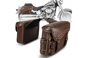 NICECNC Borse da sella per moto in pelle PU, Borse Laterali Da Sella Per Moto Di 25L Grande Capacit¨¤ Con Portabicchieri E Serratura, compatibile con Softail Dyna Iron Fat boy V-star Shadow Vulcan