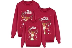 GENÉRICO Suéter de Navidad Familia Jersey Invierno Navideño Familiar Lindo estampado de ciervos Cálido Redondo Cuello Pullover de Punto de Navidad Elástica Parejas Sweater Jerséis Hombre
