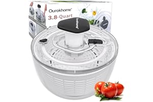 Ourokhome Salad Spinner Lettuce Dryer, One-handed Easy Press Large Vegetable Dryer Salad Mixer with Comfortable and Retractable Pusher and Brake Button for Greens, Herb, Berry, Fruits, 3.8 QT, Black