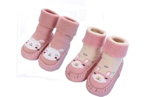 Gavena 2 Pairs of Baby Slippers Socks Toddler Girls Slippers Cotton Newborn Boys Warm First Walking Shoes Soft Sole Non Slip