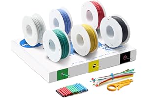 HULUWA 0,13mm² Fil électrique- 26 AWG fils électriques Kit de fil de silicone flexible 6 couleurs (9 mètre chacun) pour bricolage avion RC,appareils ménagers, compteurs, etc.