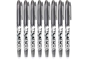 Sumajuc 8 Pcs Erasable Pens Black, Rub Out Pens with Eraser, Stationary Supplies Eraser Pen with Rubbers on the End, Adults Writing Stationary School Supplies Erasable Pens