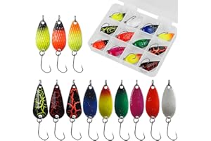 JSHANMEI Fishing Lures Spoons Kit, 12pcs Hard Baits Trout Spoon Metal Spinner Lures Single Hook for Trout Pike Bass Crappie Fishing Accessories