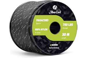 Abma Cord 750lb Paracord 4mm 30M 100% Nylon Corda Tipo IV 11 Fili Grado Militare Corda da Paracadute - Max. 340 kg - Riflettente Nero