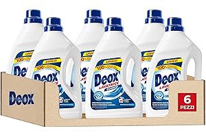 Deox - Detersivo Lavatrice Liquido Classico, 144 Lavaggi, Smacchia e Igienizza, con Formula Antiodore, 1200ml x 6 Confezioni