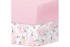 Bimocosy Lot de 2 draps pour Berceau, Lot de 2 draps pour Tout-Petit, Drap-Housse à imprimé Floral pour Berceau Standard et Matelas pour Tout-Petit, Taille 70 x 140 cm, Rose et Floral