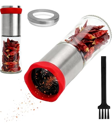 AdHoc Tritapeperoncino Manuale In Acciaio Inox E Acrilico, Con Macina Speciale E Coperchio Salva-aroma, Inclusi Peperoncini Bird's Eye