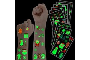 Weihnachten Temporäre Tattoos, JUNEBRUSHS 20 Blatt Weihnachten Leuchtende Tattoos Aufkleber Wasserdichte Weihnachten Glitzer Tattoos Aufkleber für Weihnachten Festival Party