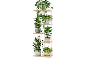 Bamworld Stojak na rośliny, do wewnątrz, na zewnątrz, wielowarstwowa półka na rośliny, wysoki, metalowy, stojak na kwiaty, do narożnika ogrodowego, balkonu, salonu, 5 poziomów, biały