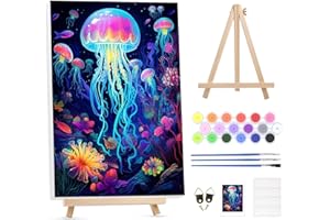 GHHKUD Paint by Number Kits for Adult with Wooden Easel, Oil Acrylic Painting by Numbers Kit for Adults Beginners on Framed Canvas, Jellyfish Arts and Crafts for Home Wall Decor-12x16inch