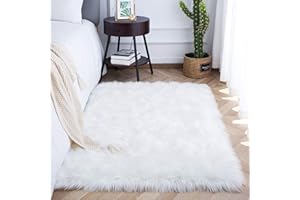 SXYHKJ Faux Sheepskin Rugs, Soft Fluffy Faux Chair Cover Hairy Washable Carpet Non Slip Mats for Chair Bed Sofa Floor with Extra Long Wool (White, 60 * 90)