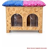 Reyo 2 B&ouml;lmeli 2 Minderli Yerden Y&uuml;ksek Kedi Yuvası, Su ve Isı Yalıtımı İ&ccedil; ve Dış Mekan Kedi Barınağı OSB, Kedi Evi 61x41x36 