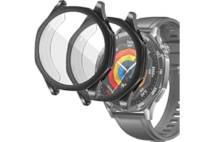 sciuU Protective Case compatible with Huawei Watch GT 5 46mm, [2 Pack] All-around Flexible TPU Case with Built-in Screen Protector, Soft Frame & Shockproof Cover fit GT5 Smartwatch - Black + Black