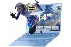 AOCWEI Ordenador Portátil 14 Pulgadas 8GB DDR4 256GB SSD 1TB Expand Celeron N5095 (Hasta 2.9Ghz), Portátil Win 11 con Mini Puerto Multimedia Ventilador 1920*1200 FHD Pantalla, Portatiles Dual WiFi-Azul