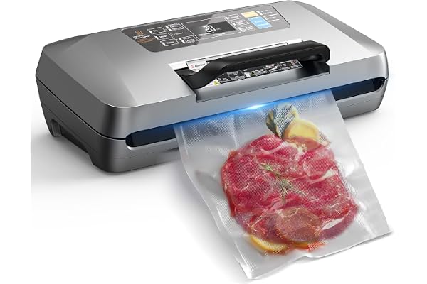 Machine Sous Vide Alimentaire Professionnelle 95 kPa, 12 en 1 Sous Videuse Alimentaire avec Rangement pour Sacs, Coupe-sac Intégré, 1 Rouleaux de sac et 10 Sacs Prédécoupés