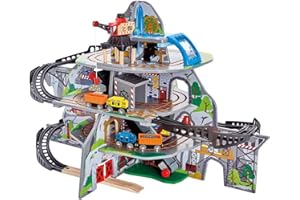 Jouet Hape Grande Montagne Minière pour Circuit Train en Bois, 32 Pièces, 3 Niveaux - Chemin de Fer, Grue, Pont, Tunnels - Jeu Educatif Enfant de 3 Ans et Plus - Compatible Marques Traditionnelles