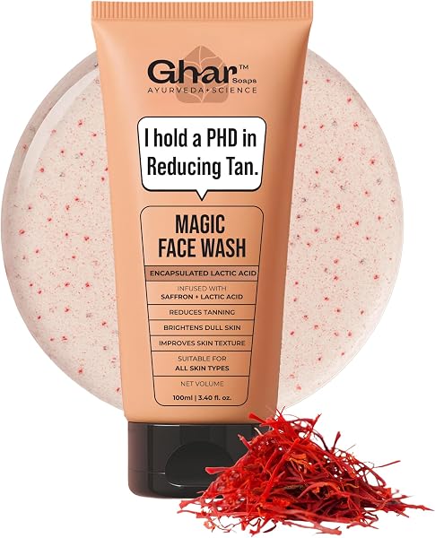 Ghar Soaps De-Tan Face Wash | For Tan Reducing, Brightening & Glowing Skin | With Sandalwood, Saffron, Coconut Oil & Goat milk | For All Skin Types | 100ml (Pac