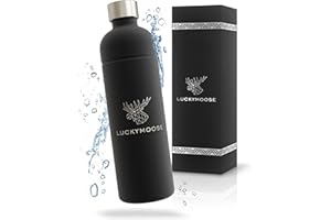 Luckymoose® bottle for Aarke Carbonator 3, Philips GoZero & Brita sodaOne sparkling water maker - dishwasher safe 1.25L stainless steel bottle without expiration date (Black)