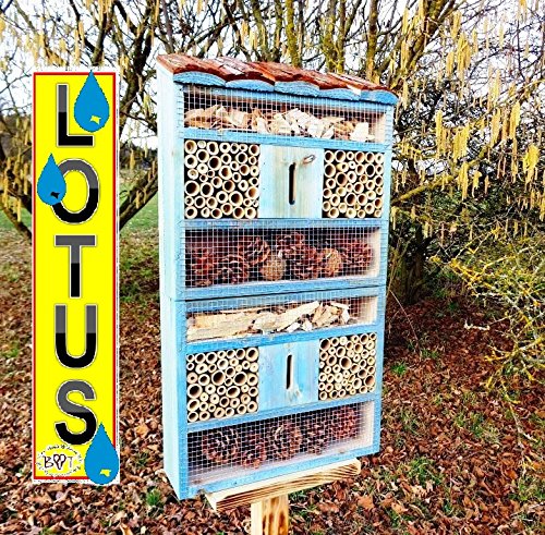 Nistkästen blau hellblau als insektenhotel, mit Holzrinde-Naturdach, mit Spezialoberflächenbeschichtung "LOTUS", FDV-HOLO-OS Insekten Florfliegen Marienkäferhaus als Ergänzung zum Meisen nistkästen Meisenkasten oder zum Vogelhaus Vogelfutterhaus Futterstation für Vögel Insektenhäuschen - insektenhotels, insektenhotel für ökologische biologische natürliche Blattlausbekämpfung, Marienkäferhaus-Marienkäfer-Marienkäferkasten-Schmetterlingshaus-Schmetterlinge,Gartendeko