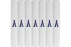 Surf the Shop 7 Pack Of Mens Initial Embroidered White Handkerchiefs With Satin Border, Various Letters