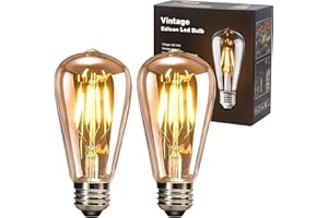 YOUDIAN LED Edison Bulb, Vintage Light Bulb,4W E27 2700K ST64 LED Bulbs, Led Filament Bulbs, Antique Style Retro Amber Glass Screw Lamp 220V (2 Packs)