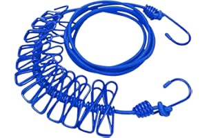 KWQINX Portable Clothesline with 12 Clothespins, Windproof Travel Clothesline Stretchable Elastic Laundry Clothesline for Backyard, Resort, Balcony Clothesline Outdoor Camping Accessory (Color) (1)