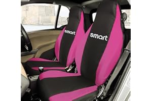 Rebeca Shop® Coprisedili Anteriori compatibili per Smart fortwo, prima, seconda e terza serie, W450 W451 W453, Set di 2 foderine (Nero/Fucsia, Con Logo)