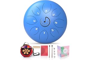 EVERJOYS Steel Tongue Drum Tambour Handpan à 6 Pouces 8 Tons Clé en C Kit Instrument à Percussion en Acier de Tambour à Main Yoga Méditation l'Éducation zen Camping,avec avec Sac, Livre de Musique