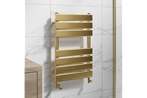 DuraTherm® 650 x 400mm Flat Panel Heated Towel Rail Radiator Modern Central Heating Bathroom Warmer Wall Mounted Ladder Rad, Brushed Brass