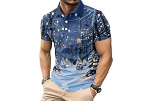 GENERIC Men's Christmas Polo Shirts Casual Short Sleeve Funny Christmas Golf Polos Santa Xmas Hawaiian Holiday Tops for Men