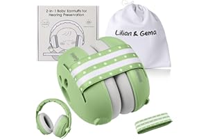 Lilian&Gema 2 in 1 Cuffie Neonato Antirumore -25dB,Protettori acustici per neonati, archetto regolabile,antiscivolo e antistress, protezione acustica ideale per neonati fino a 48 mesi