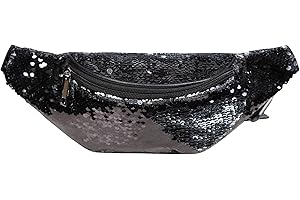 Excellanc – Gürteltasche Bauchtasche mit Pailletten schwarz Herren und Damen Geschenkidee Karneval Fasching 80er 90er