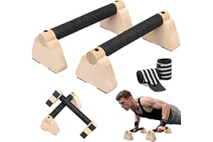 CIGAA Parallettes Bars with Wrist Guards, 30CM Wooden Push Up Bars with Non-Slip Handles, Calisthenics Bars for Handstands, Dips, Strength Training, Portable Parallel Bars for Home Gym, Bodyweight Workouts