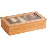 Scatola Porta Tè In Bambù Kesper: 5 Scomparti Con Finestrelle, 36x20x9 Cm, Marrone Naturale