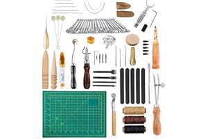 MKNZONE Cuir Outil de Bricolage Kit, 50 Pièces Outils de Maroquinerie Main Couture Cuir Bricolage d’Artisanat, Kit de Gravure sur Cuir Leather Craft Tools pour Piquer, Marquer, Travailler, Coudre#6