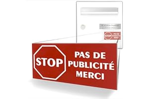 DECOHO - Étiquette Stop PUB adhésive pour boîte aux Lettres - Plastique Rouge Lettres Blanches - 8 x 4 cm, Gravure Laser, adhésif 3M Doub - Rouge