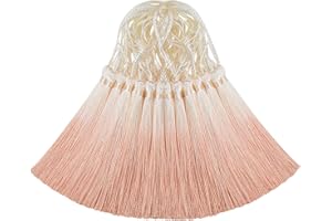 AOKBEAN 50PCS Mini Silk Tassel for Craft DIY Bookmark Cute Jewellery Making Beaded, Girl Earring, Keyring, Graduation, Small Key, Long Ribbon Fabric Sewing, Curtain Trim Door Home Decor (Beige Nude)