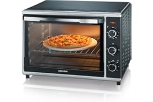 SEVERIN TO 2058 Forno Elettrico 42 L da 1800W, Forno Elettrico Ventilato con pietra refrattaria per pizza, luce interna, girarrosto, teglia, leccarda, da 60 a 230°, nero/argento
