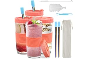 MAMIDDLE 4 kubki do herbaty z pokrywką i słomką ze stali nierdzewnej, 730 ml, ze słomką, wielokrotnego użytku, do koktajli, piwa