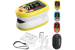 TP TRADEPROVIDER Pediatric Pulse Oximeter CE FCC Approved Heart Rate Stats Monitor Kids Finger Blood Oxygen Saturation Monitoring NHS Children SpO2 Levels TFT Lanyard & USB (Yellow Kids Pulse Oximeter)